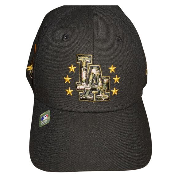 New Era 39THIRY Los Angeles Dodgers Hat Black Camo LA Logo Gold Stars Fitted Cap - Picture 1 of 6
